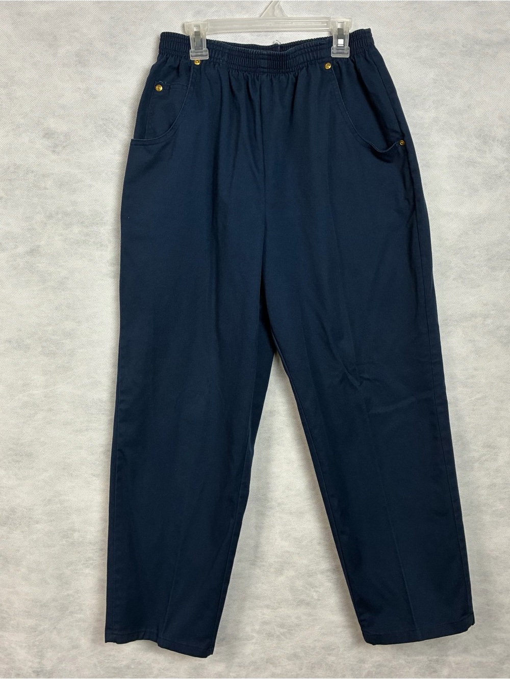 Swann Pants Pull On Womens 12 Petite Navy Elastic Waist Slacks Trousers Vintage
